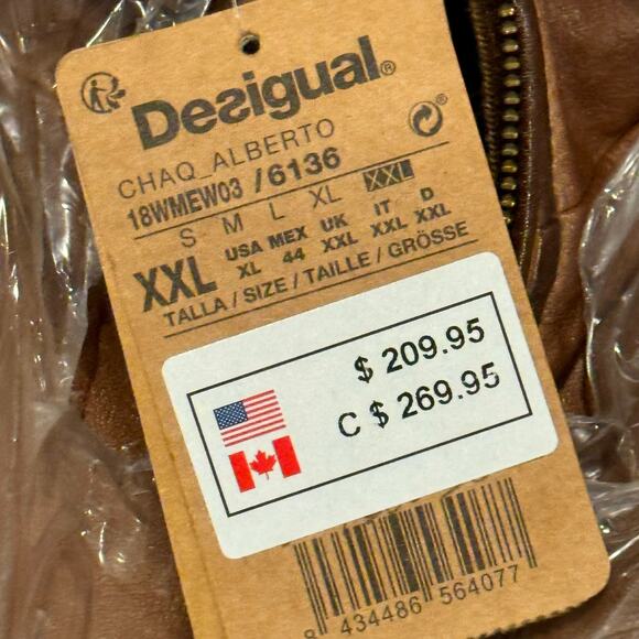 Desigual Chaq Alberto Full Zip Vegan Leather Jacket Long Sleeve Tan Size XXL NWT - Picture 10 of 11
